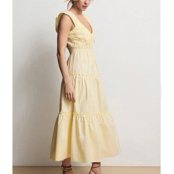 Derek Lam Yellow Tiered Ruffle Midi Dress Size 2 Cotton Cottage Designer $420 - Picture 2 of 11